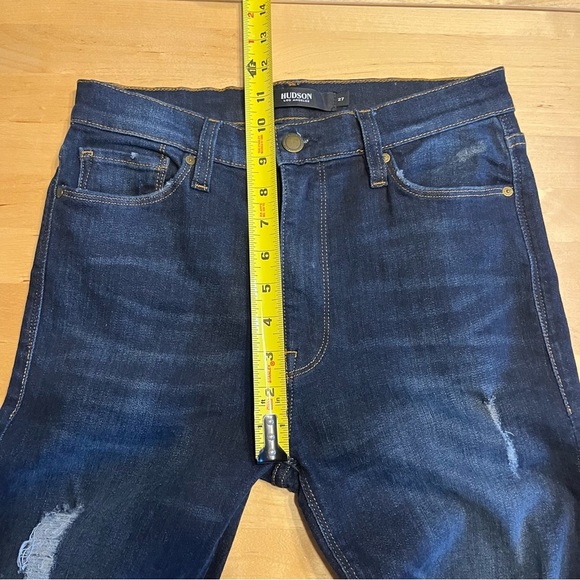 HUDSON Barbara Super Skinny Dark Wash Distressed Jeans Size 27 - Picture 9 of 10
